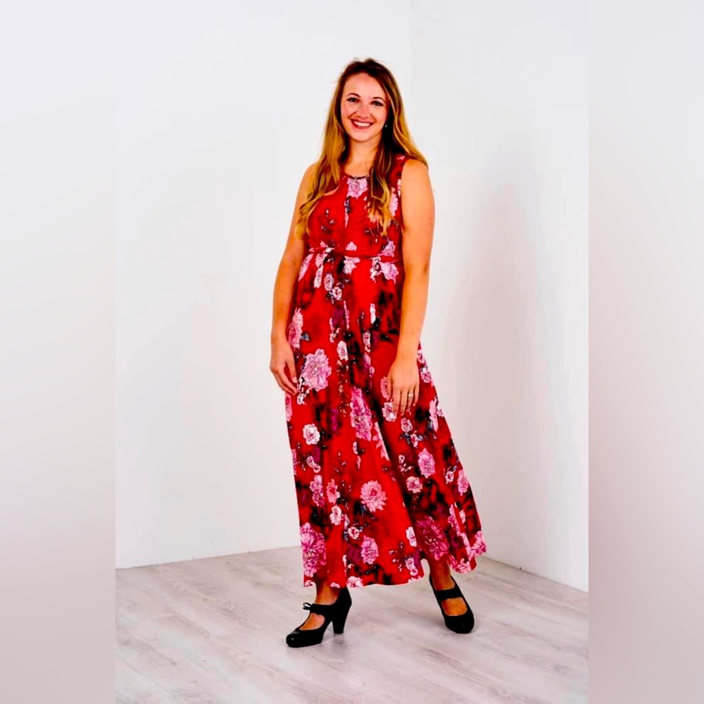 Latched Mama ruby peony floral nursing maxi